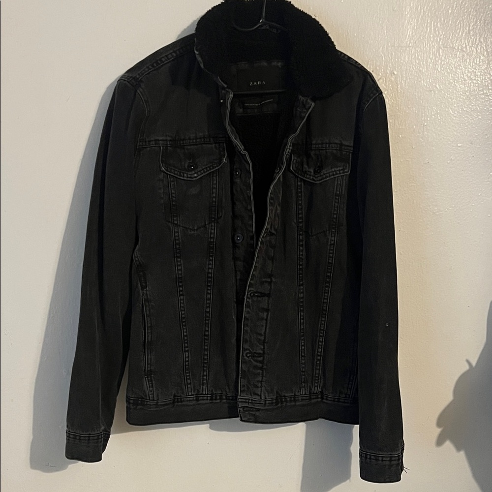 Zara Black Sherpa Denim Jacket